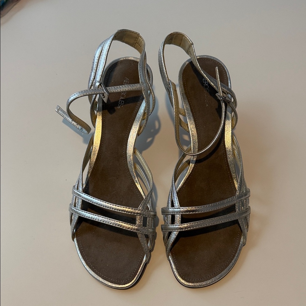 Aerosoles Elegant Silver Strappy Heels